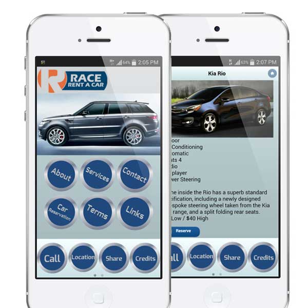 race rent a car mobile app with reservation & ecommerce