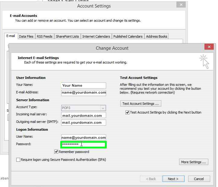 how to change your password in outlook